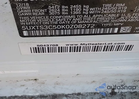 2019 BMW X3 M40I из США, поврежденный, VIN 5UXTS3C50K0Z08272